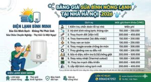bảng giá sửa bình nóng lạnh Hà Nội 2026 Điện Lạnh Bình Minh