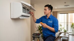 Sửa điều hòa Thanh Xuân 5 Sửa điều hòa Thanh Xuân tại nhà, kỹ thuật viên Điện Lạnh Bình Minh kiểm tra máy lạnh